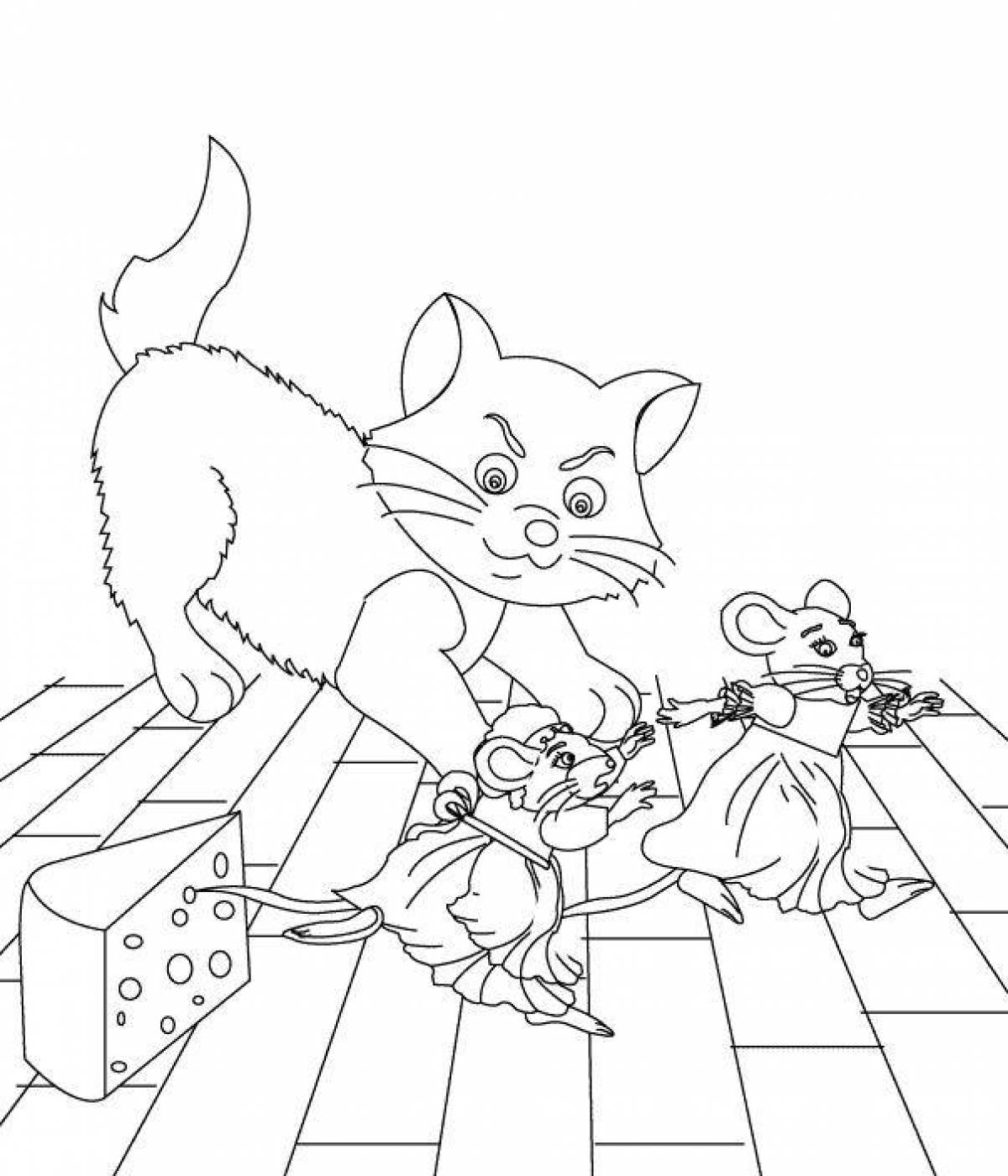 Adorable cat and mouse coloring page