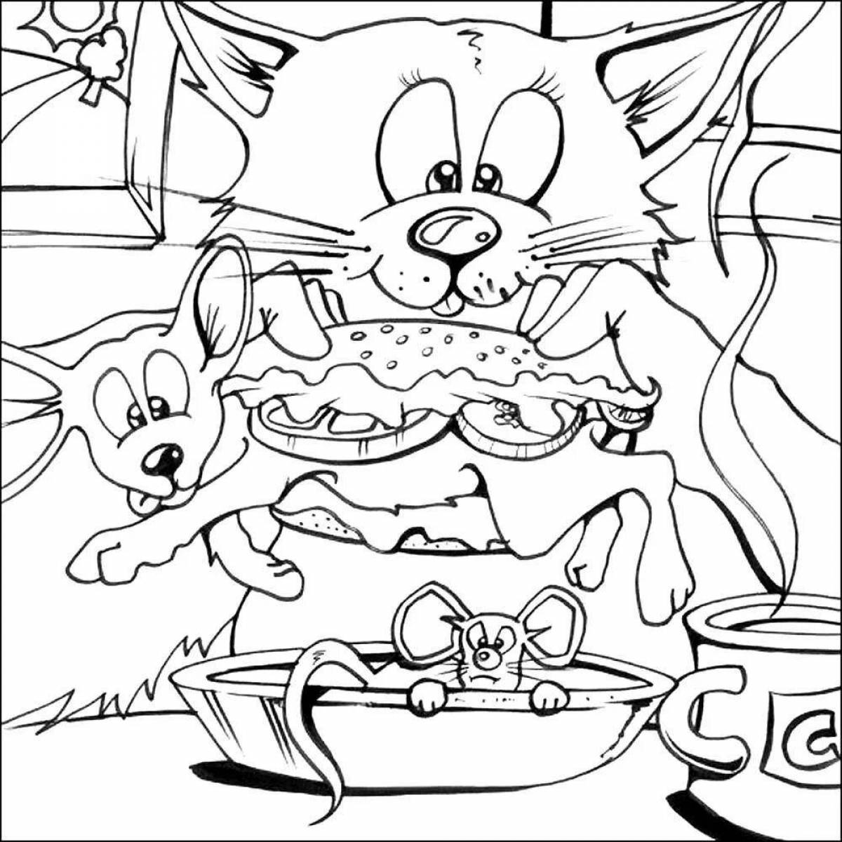 Bright cat and mouse coloring page