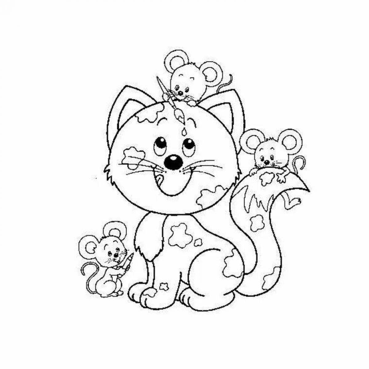 Colorful cats and mice coloring pages