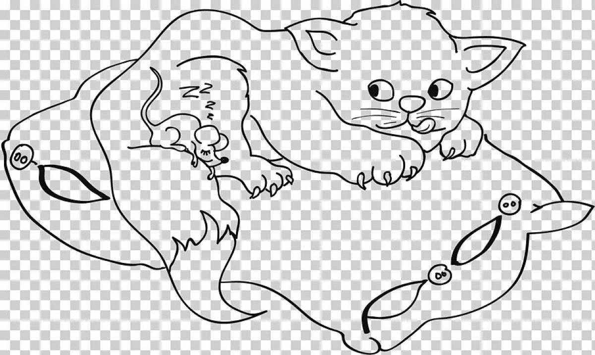 Magic cat and mouse coloring page