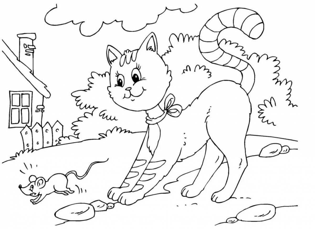 Great cat and mouse coloring page