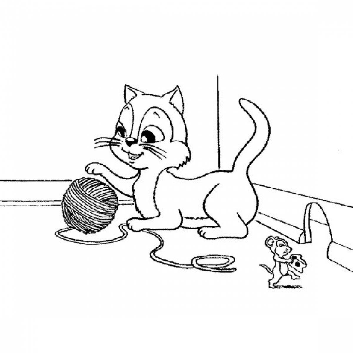 Блестящая страница раскраски кошек и мышей
