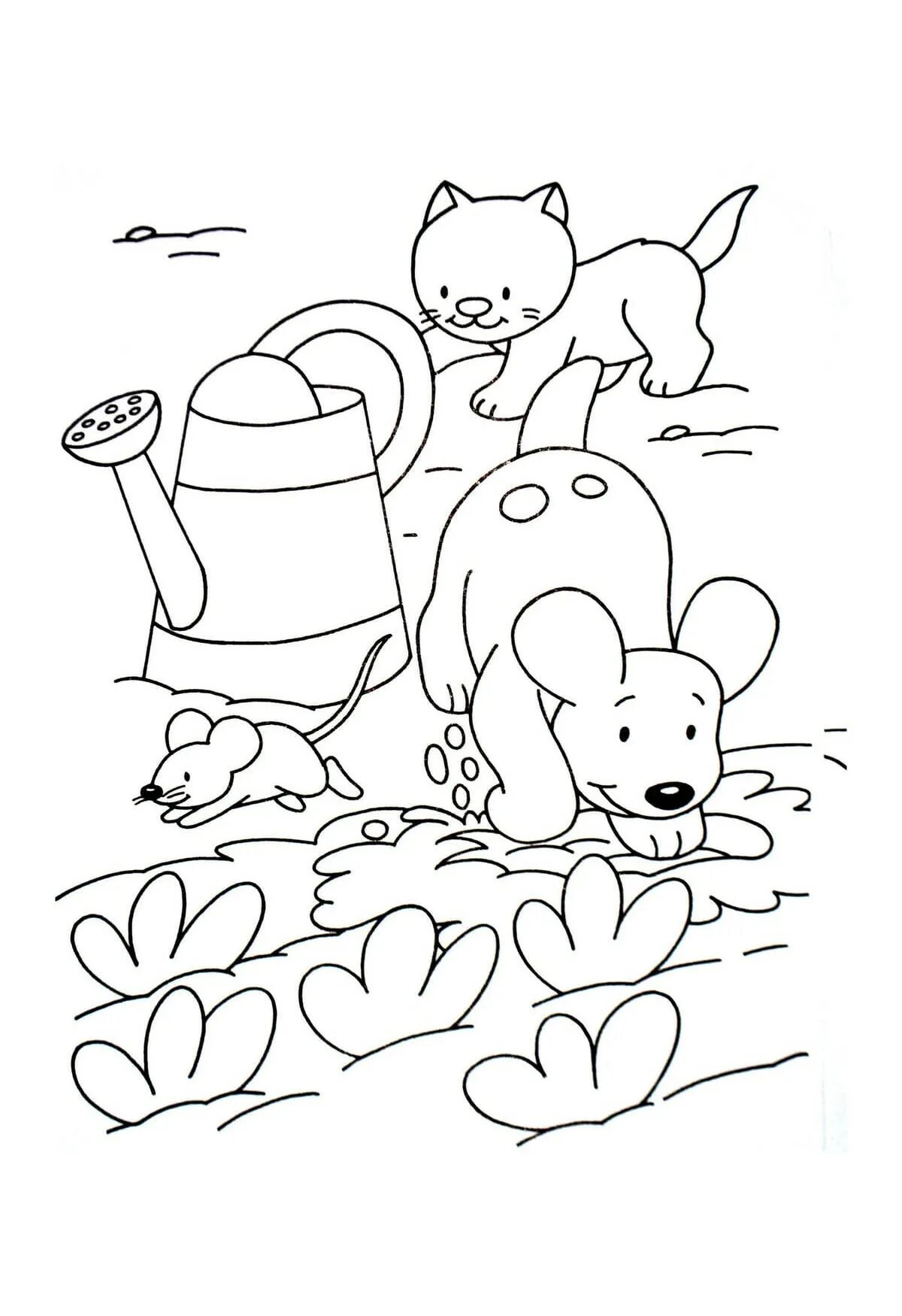 Glittering cat and mouse coloring page