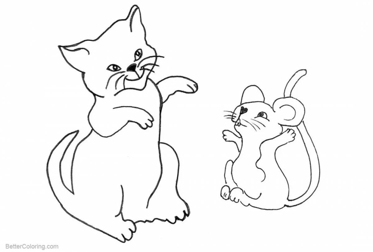 Glowing cats and mice coloring page