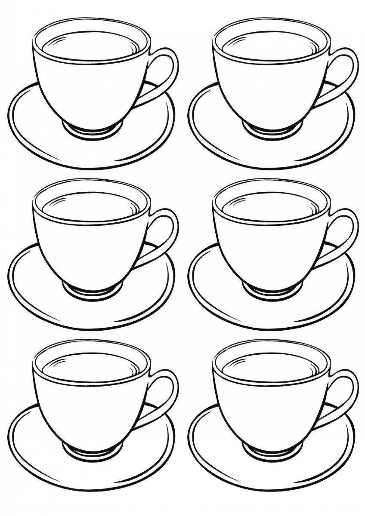 Playful mugs and cups coloring page