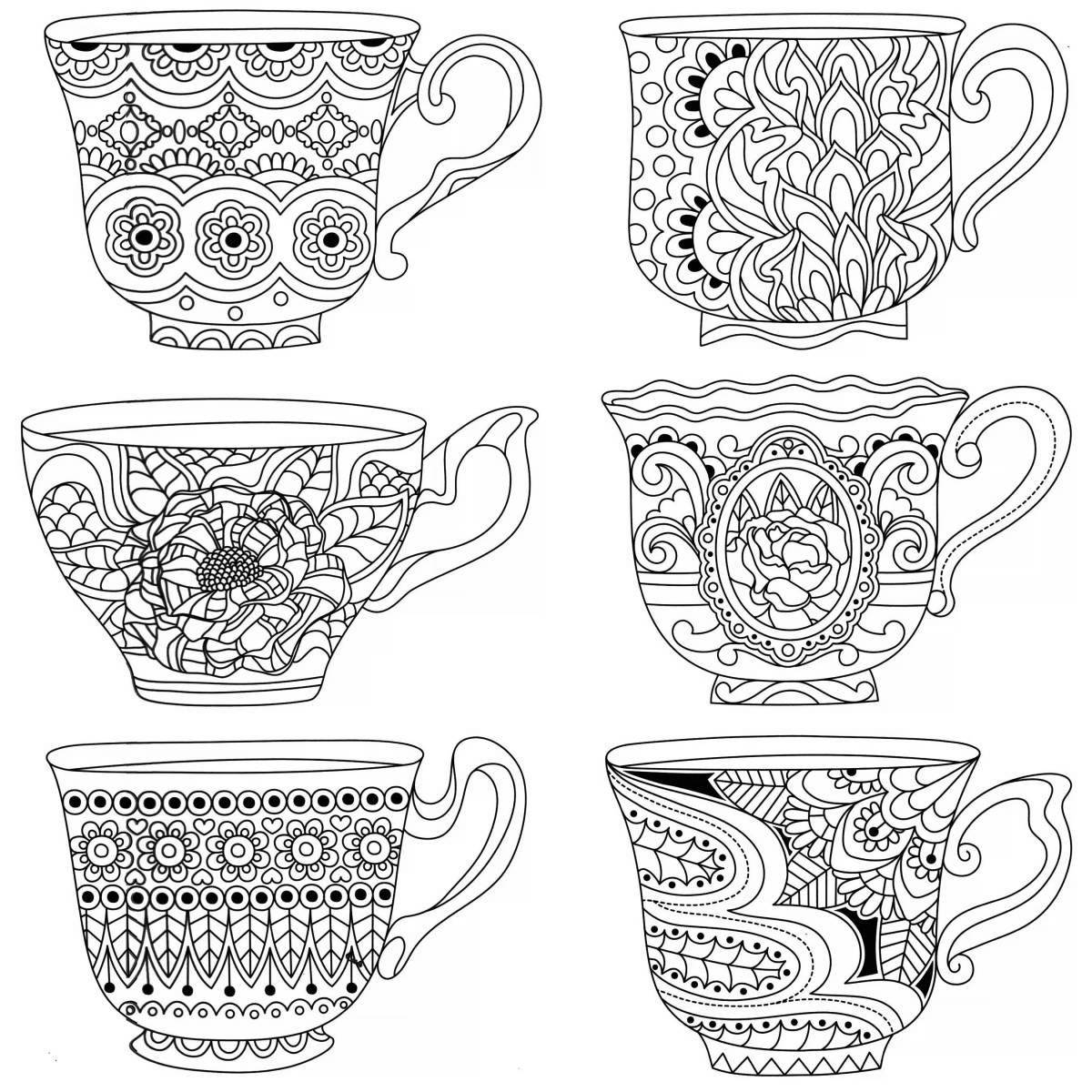 Amazing mugs and cups coloring book