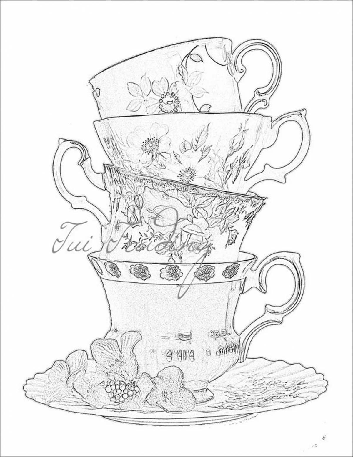 Adorable mugs and cups coloring book