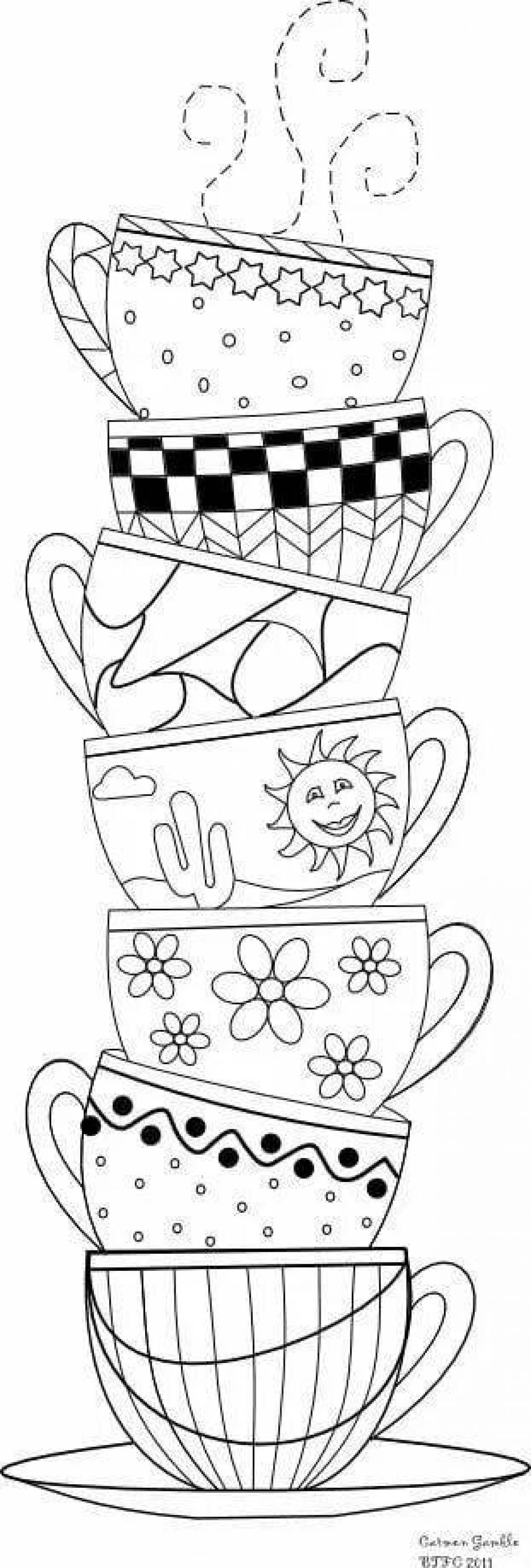 Fancy mugs and cups coloring page