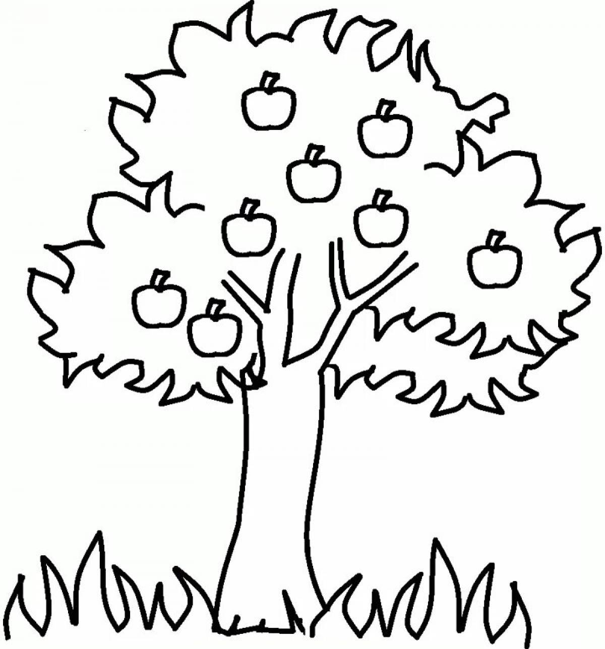 Colourful sunny tree coloring book for kids