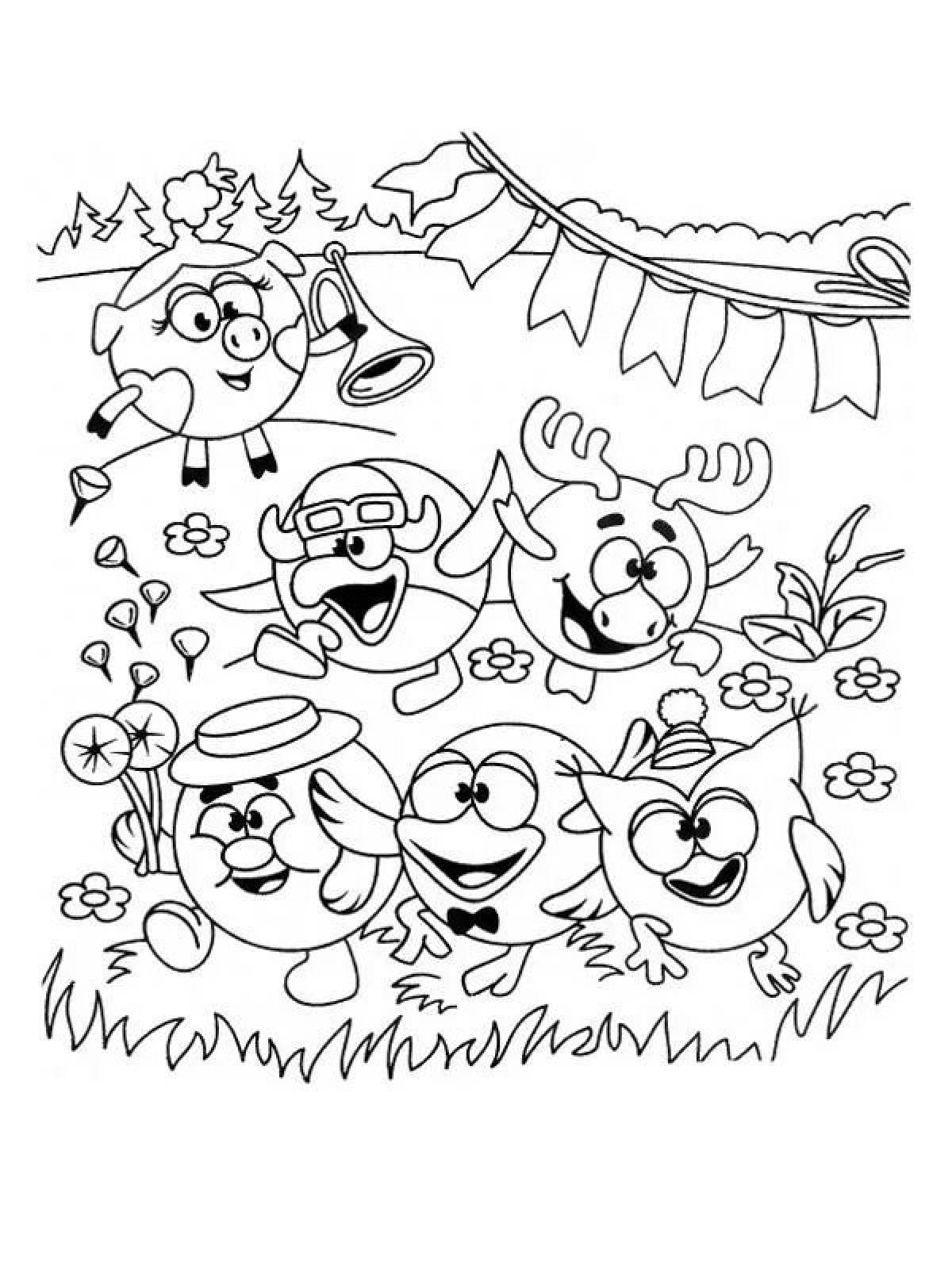 Color-giddy all smeshariki together coloring book