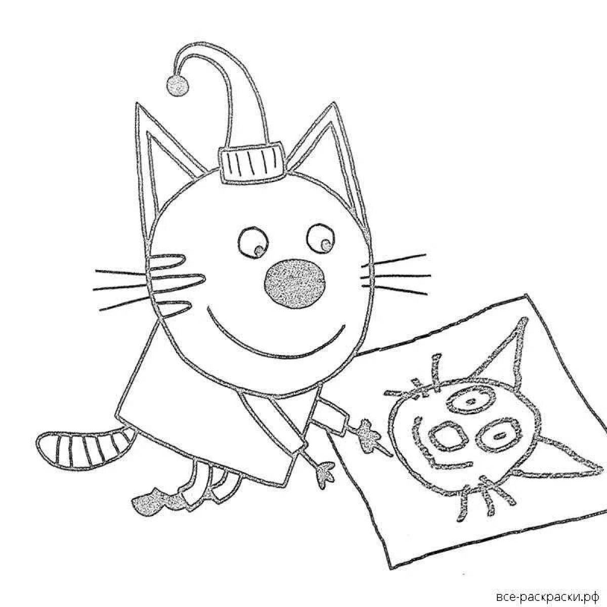 Three Cats Mustard Glitter Coloring Page