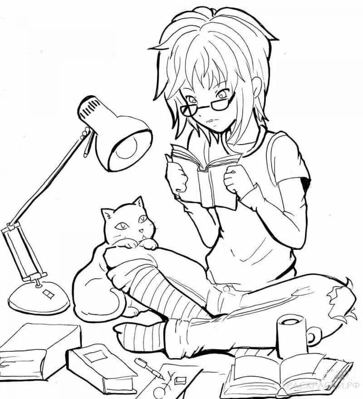 Delightful anime girl coloring pages