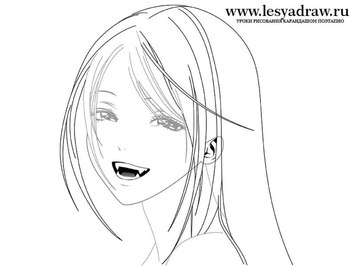 Radiant coloring page anime girl face