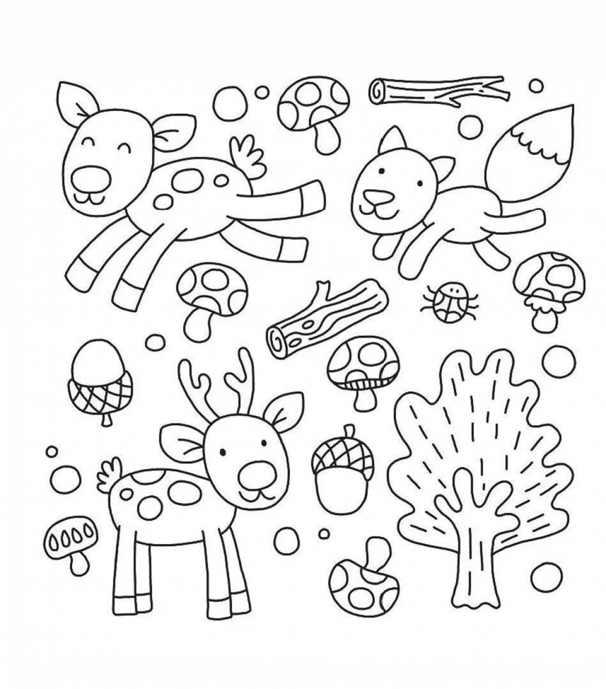 Fun coloring book with small stickers