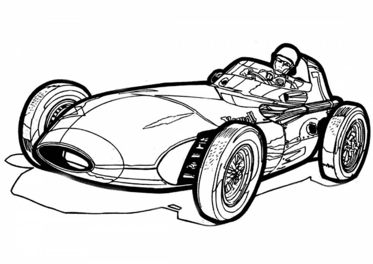 Glowing racing car coloring page for kids