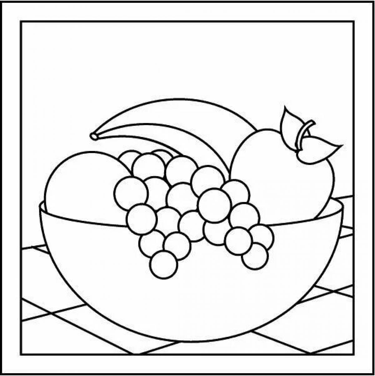 Цветная яркая кружка с натюрмортом с яблоком и грушей