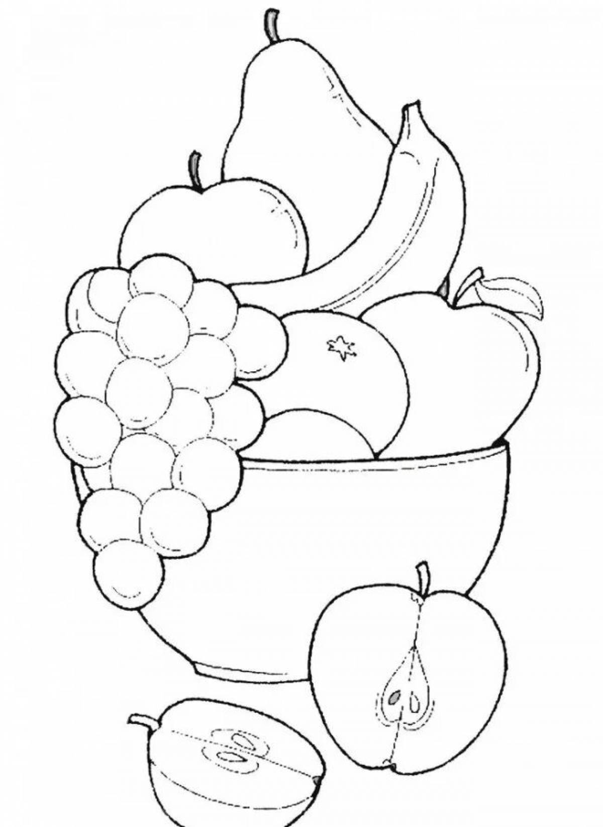Color mug with still life depiction of apple and pear