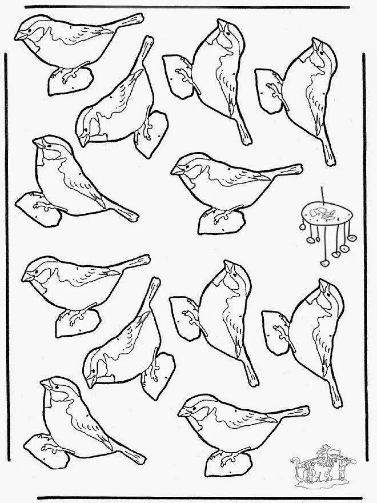 Coloring page playful wintering birds