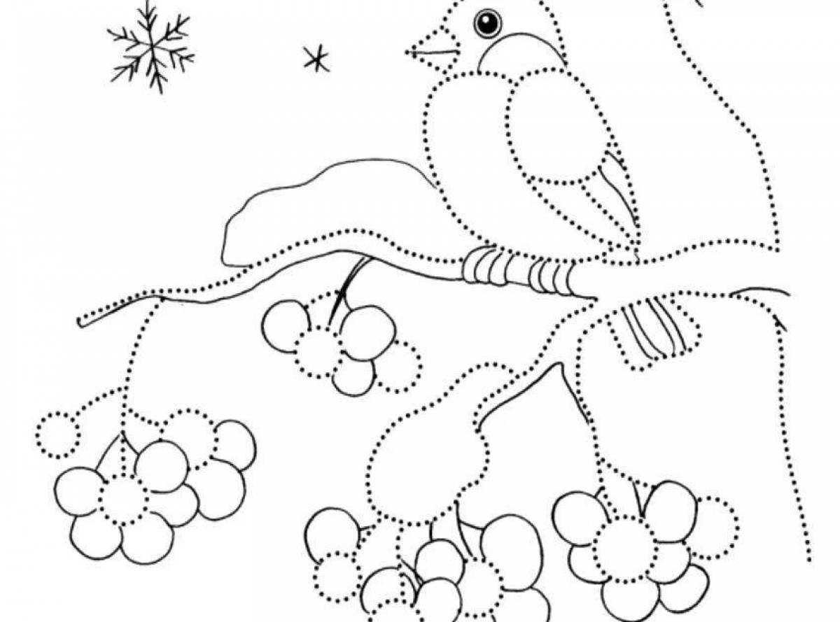 Coloring book funny wintering birds