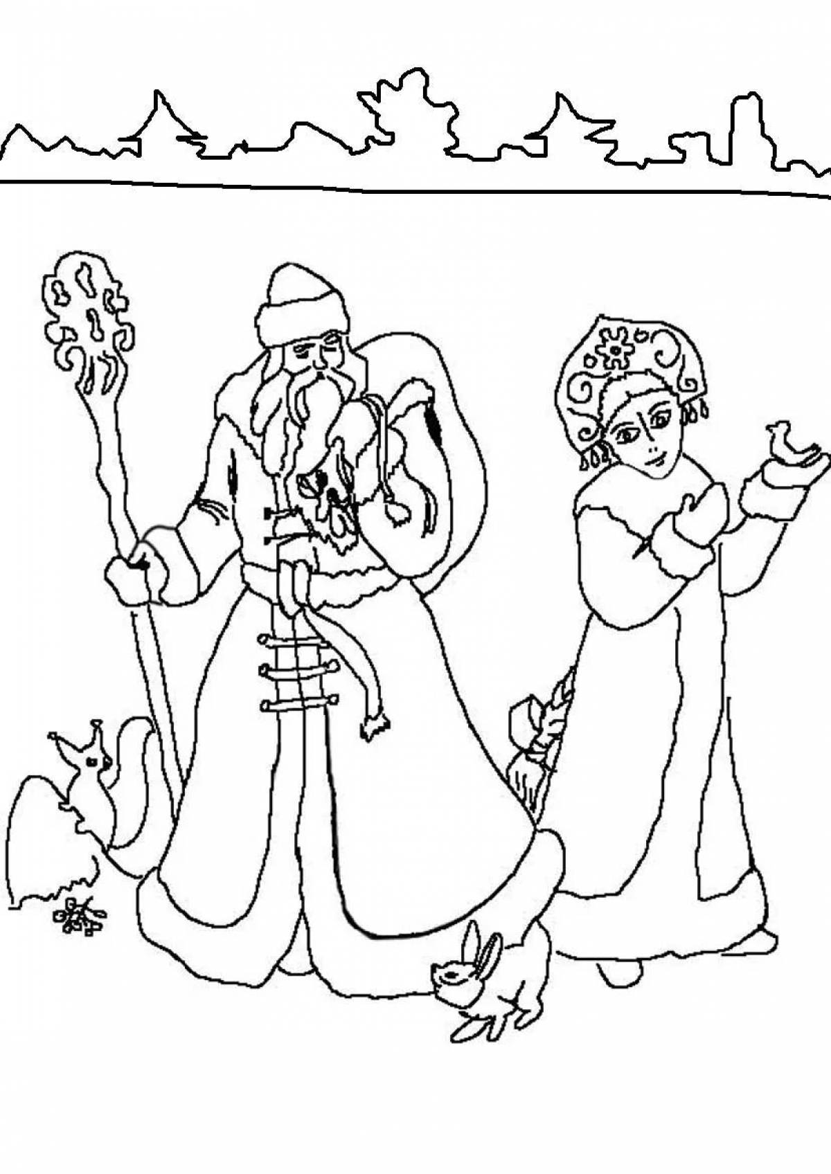 Bright drawing of Santa Claus and Snow Maiden
