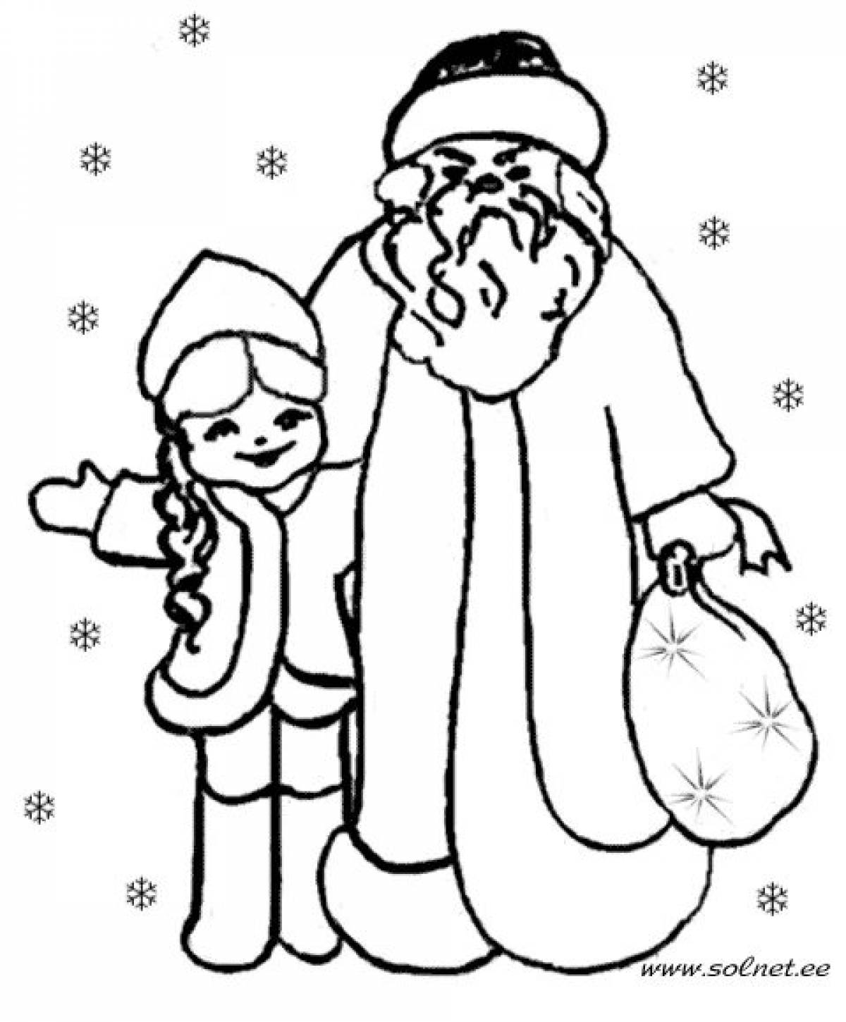 Радостный рисунок деда мороза и снегурочки