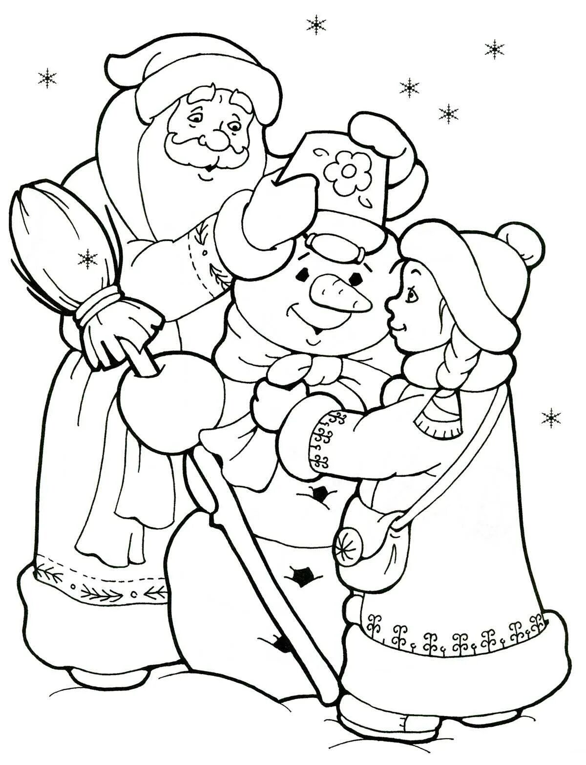 Funny santa claus and snow maiden coloring book