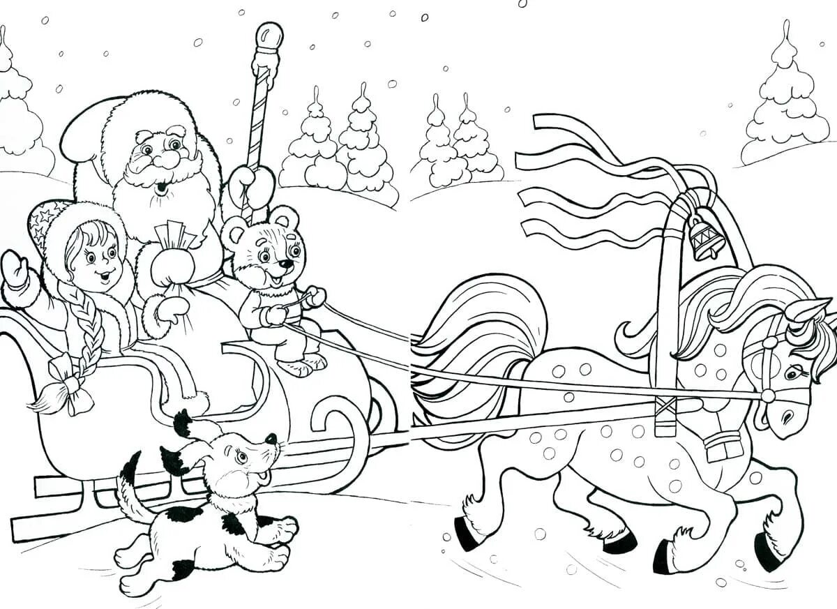 Perky drawing of Santa Claus and Snow Maiden