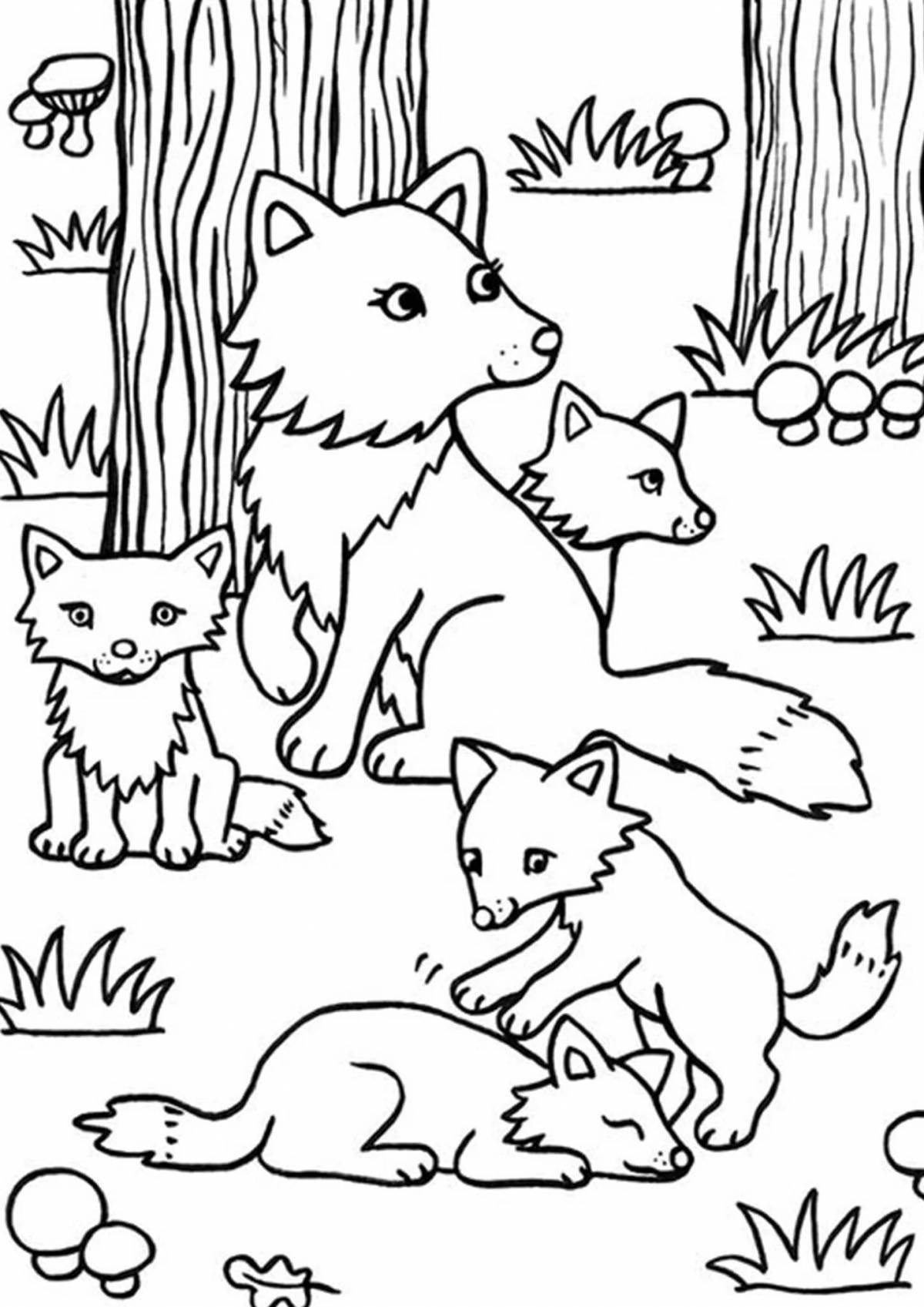 Funny coloring of wild animals and their babies