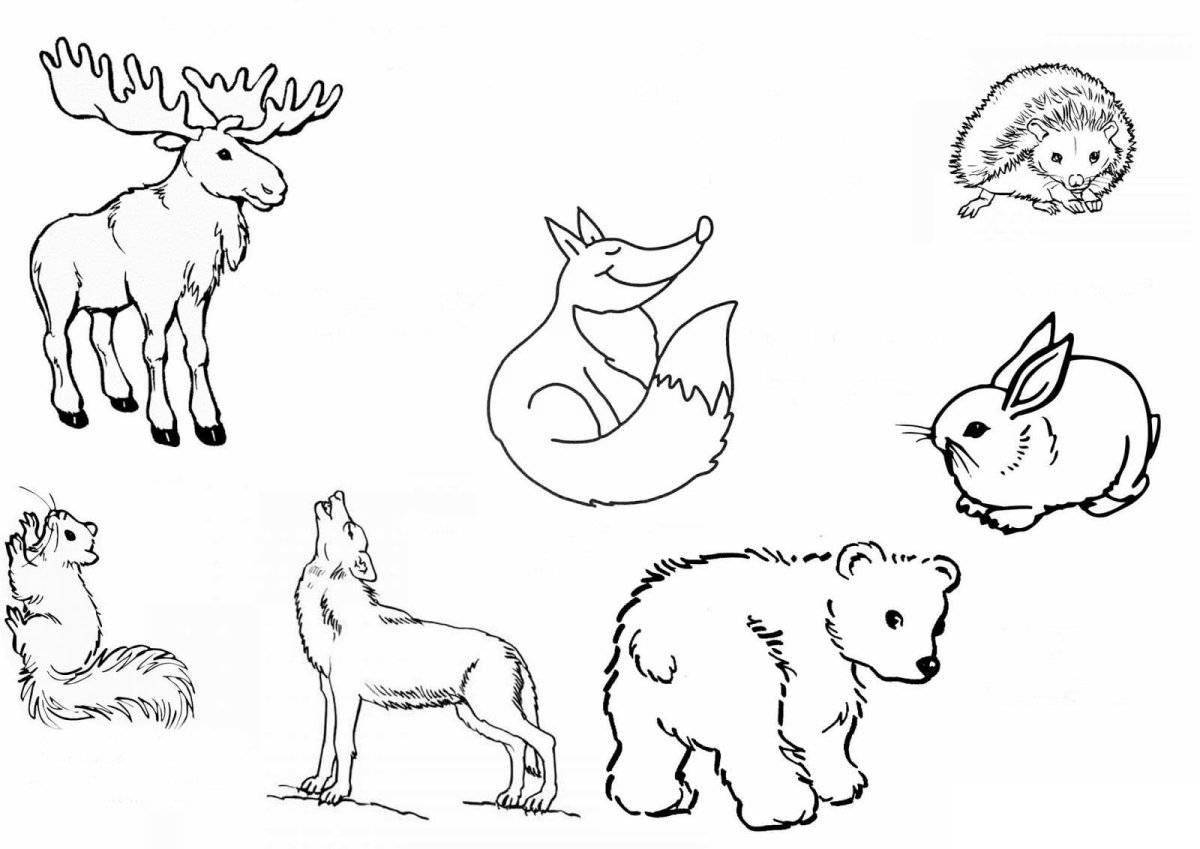 Adorable coloring book of wild animals and their babies