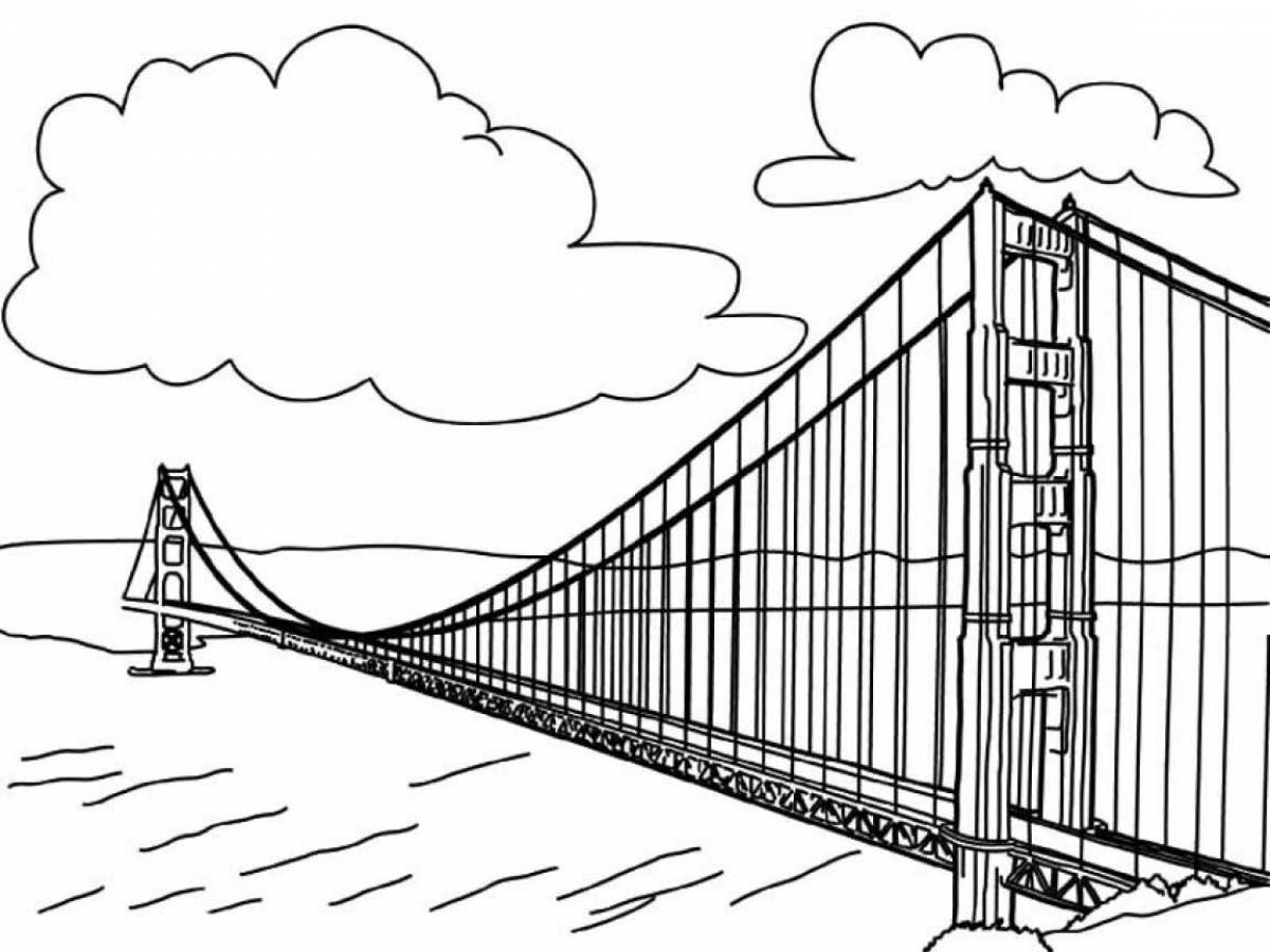 Рисунки мост 1. Раскраска мост. Мостик раскраска. Мост золотые ворота раскраска. Мост рисунок.