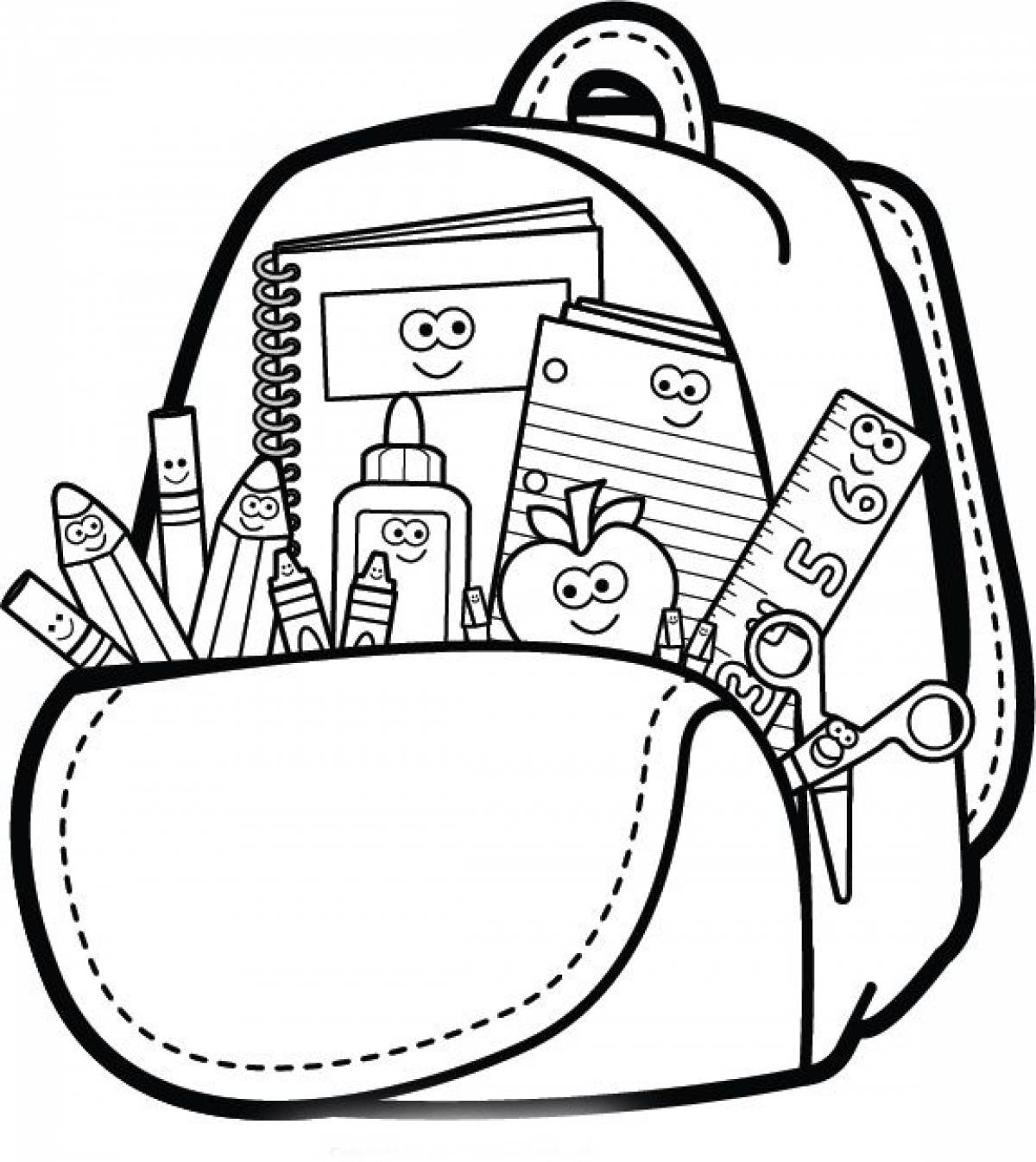 Раскраска портфель школьный с принадлежностями