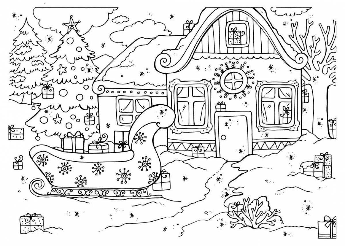 Winter house and sleigh