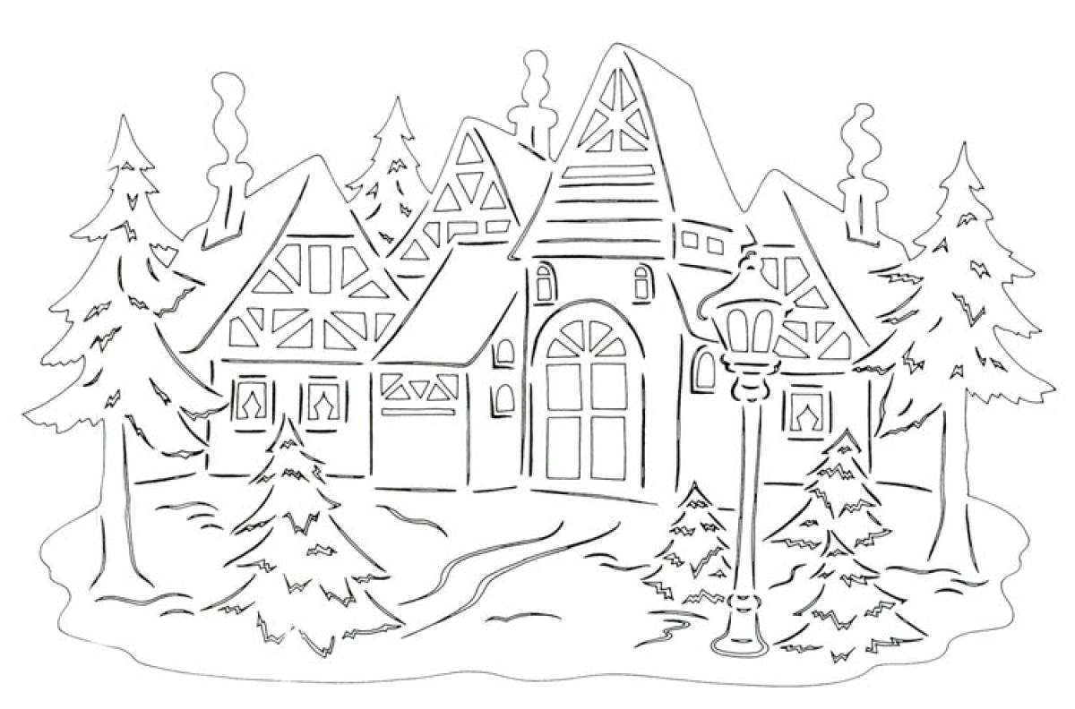 Winter house coloring page