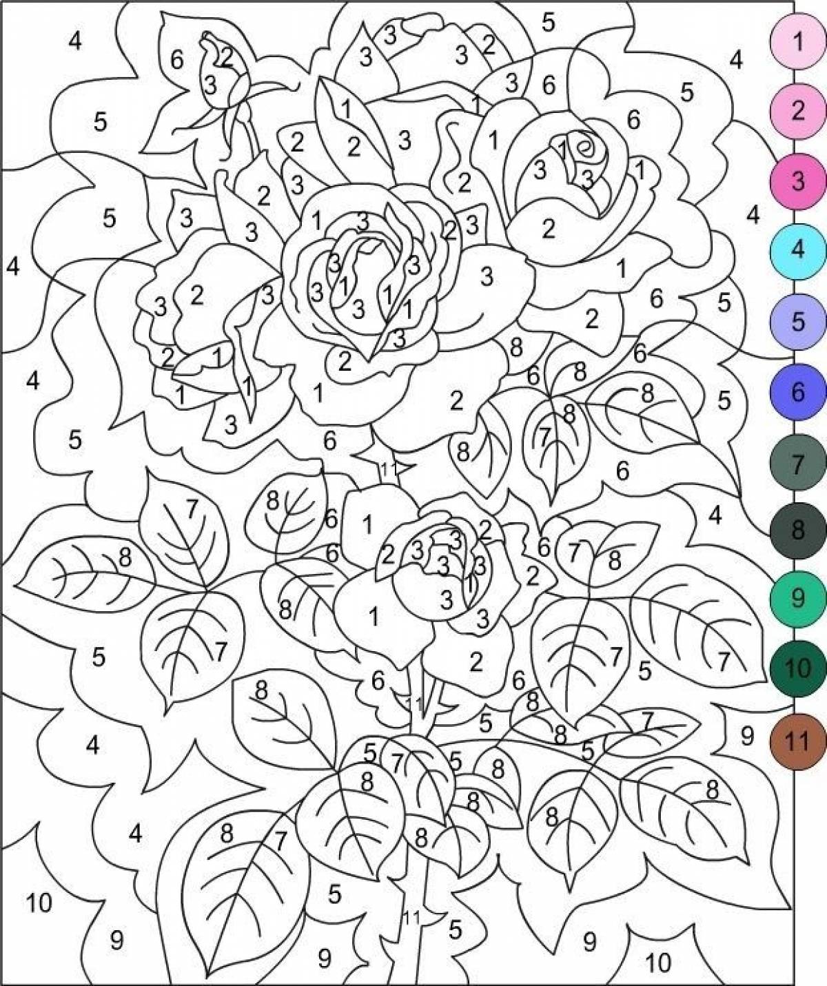 Coloring by numbers for adults bouquet of roses
