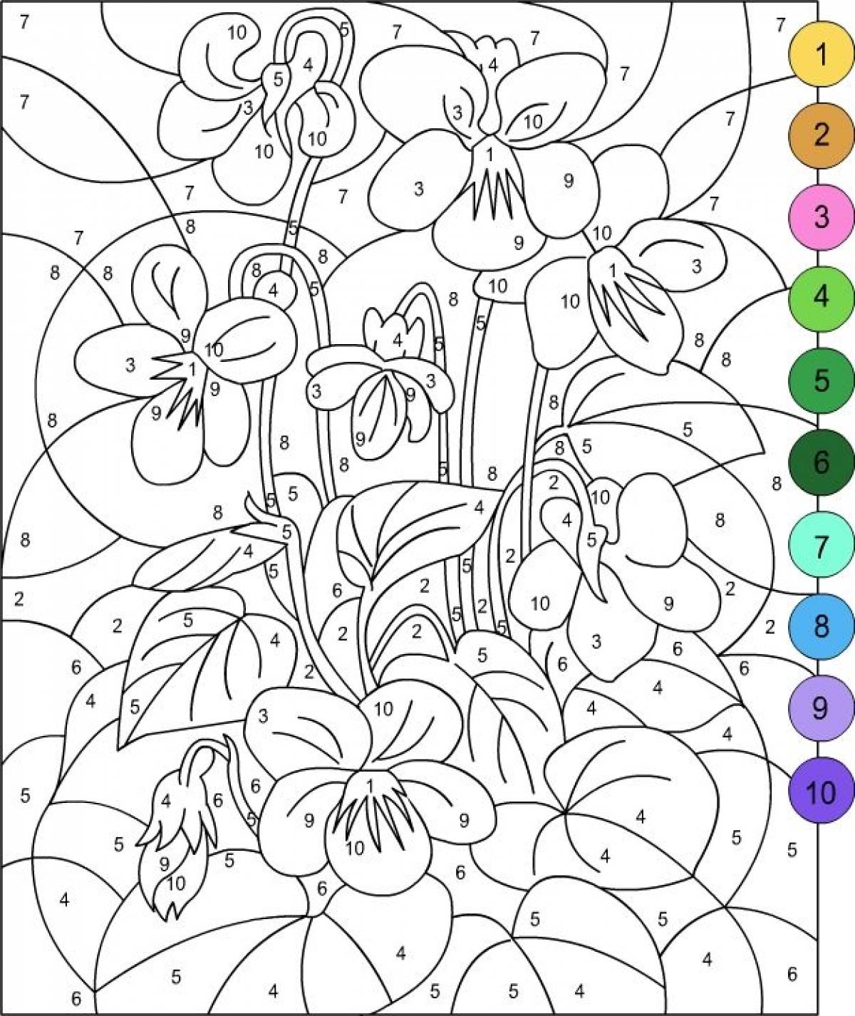 Coloring by numbers for adults pansies