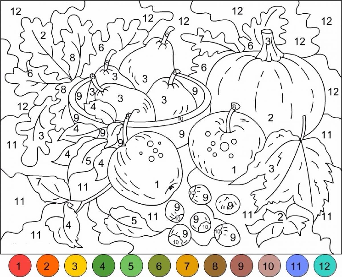 Photo Coloring by numbers for adults vegetables