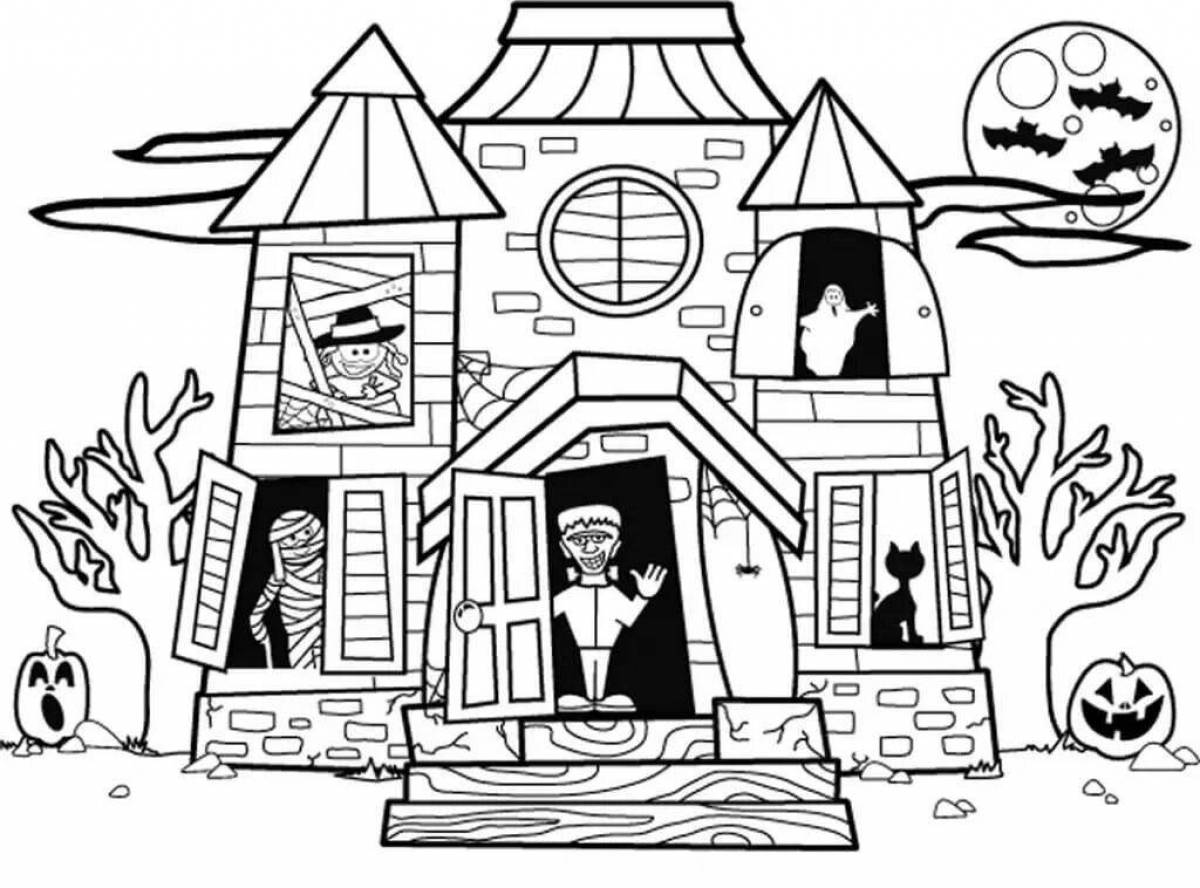 Раскраска Хэллоуин дом с привидениями