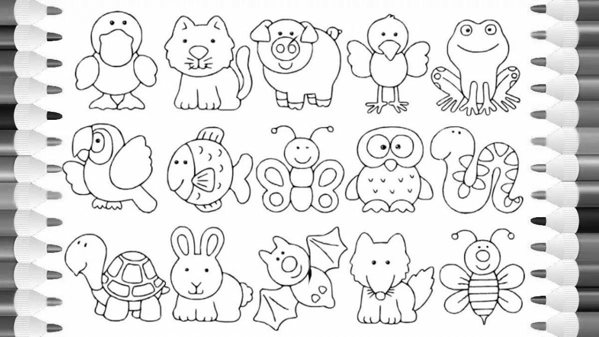 Fine coloring for children 3-4 years old: simple animals
