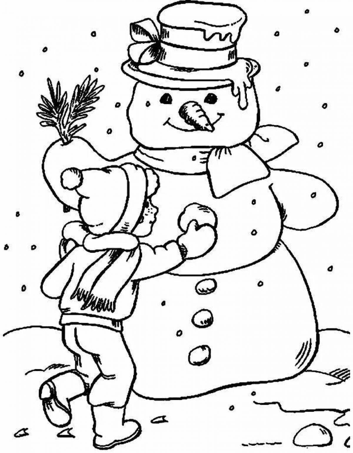Colorful snowman coloring book