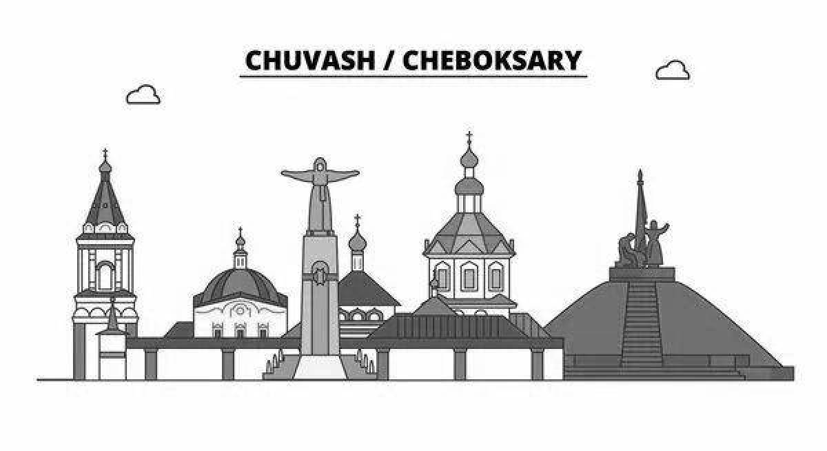 Cheboksary coloring book with color filling