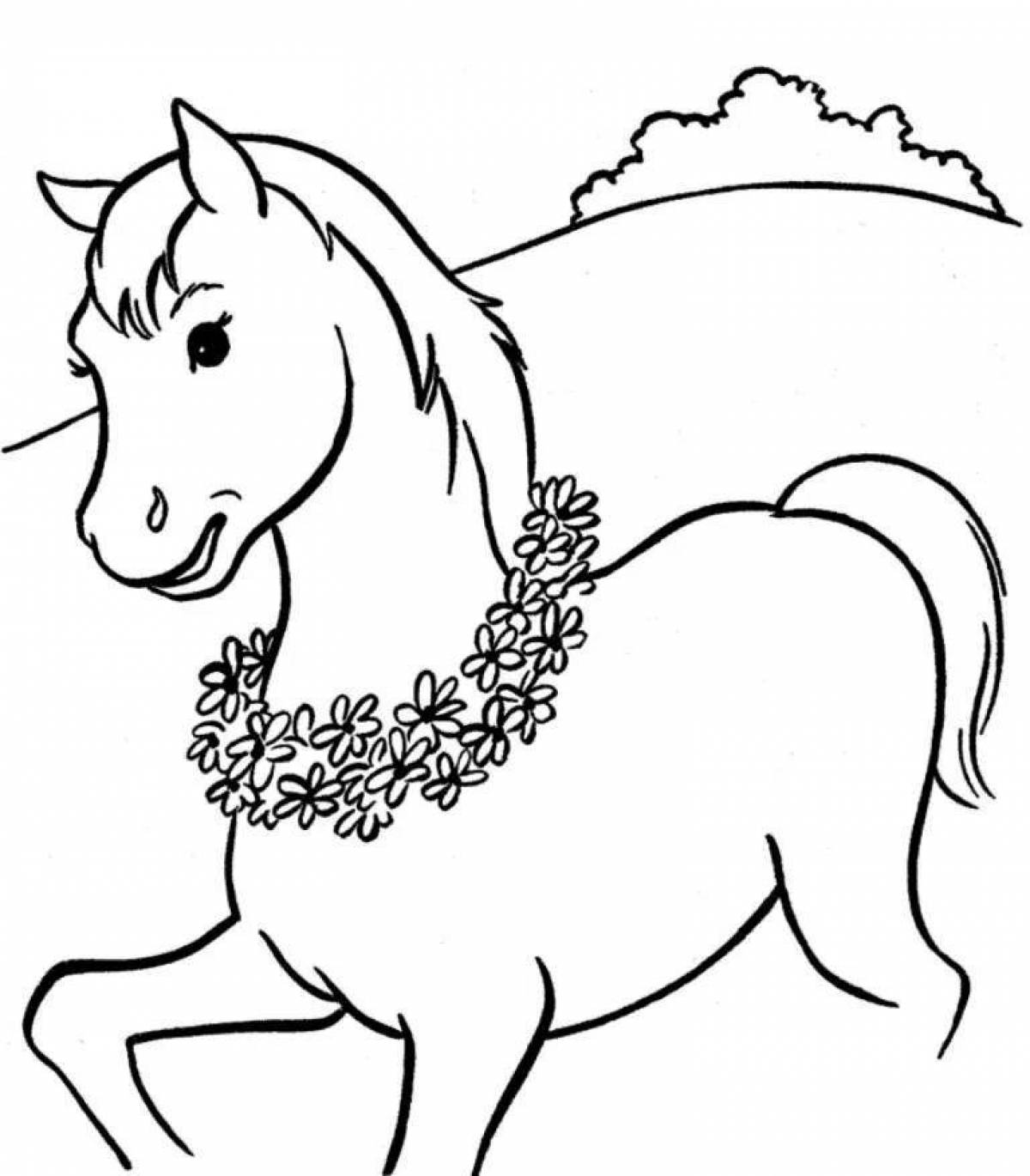 Delicate brown horse coloring book