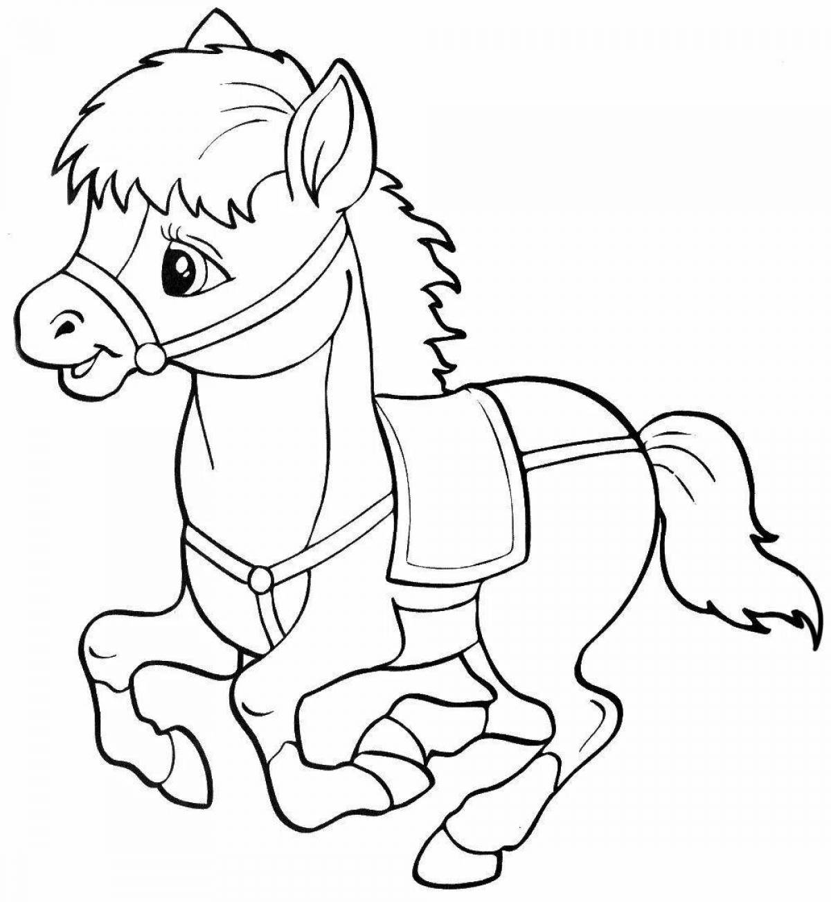 Energetic brown coloring horse