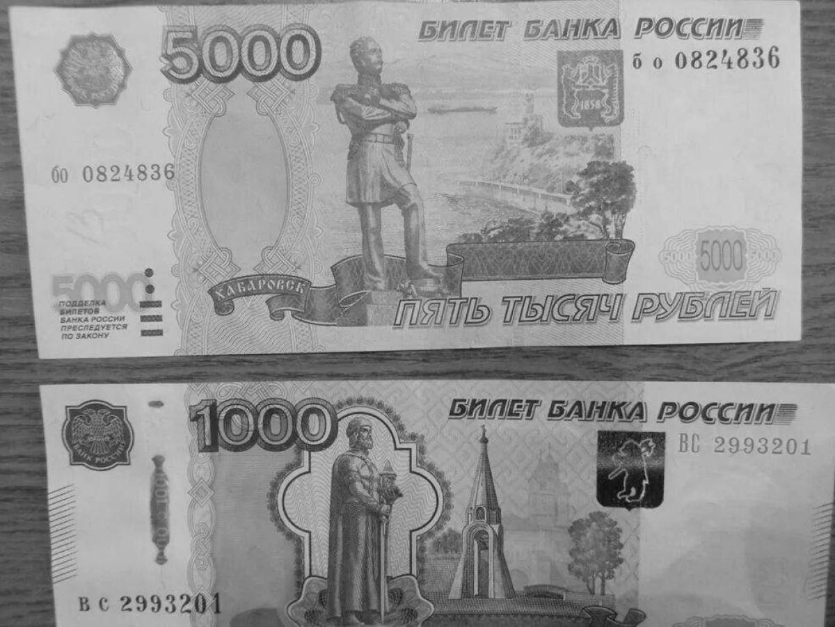 Забавная раскраска 5000 рублей