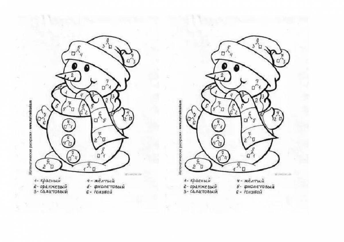 Adorable coloring book math snowman