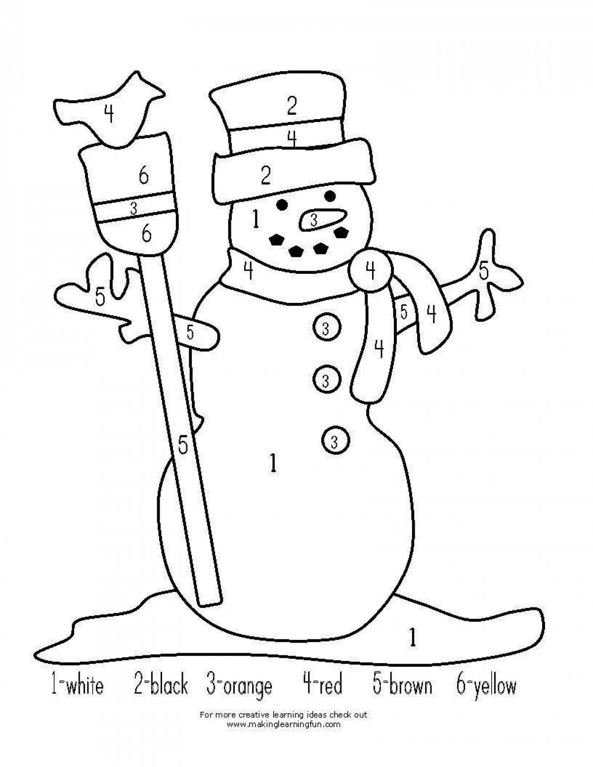 Radiant coloring page math snowman