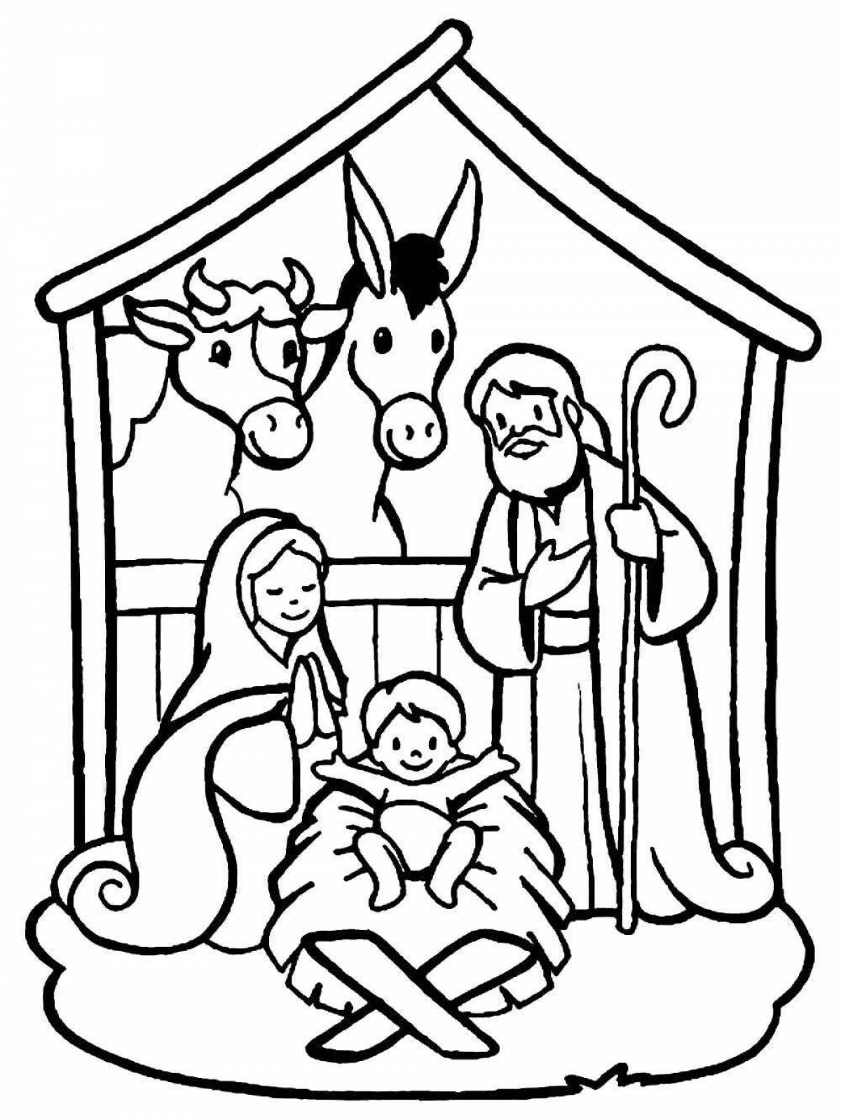 Изысканная раскраска «рождение иисуса христа» для детей