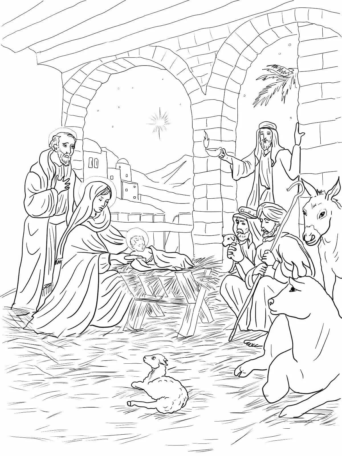 Блестящая раскраска «рождение иисуса христа для детей»