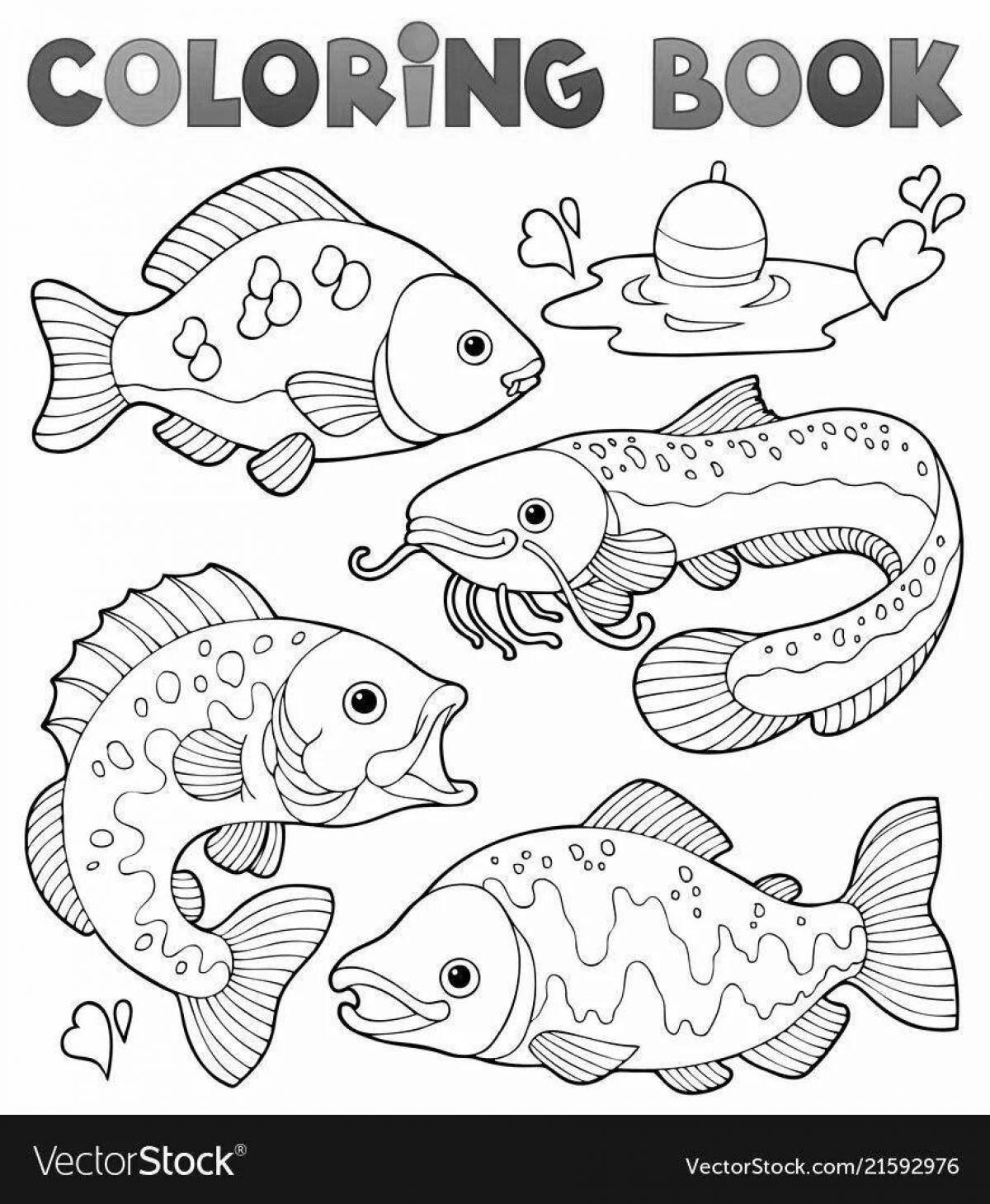 Coloring page joyful river fish