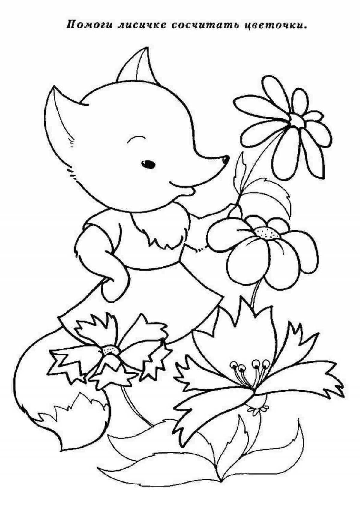 Coloring book playful fox for children 4-5 years old