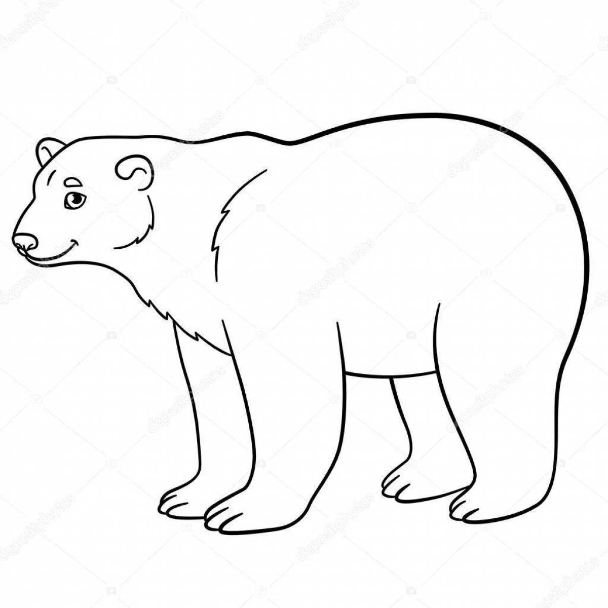 Раскраска очаровательный белый медведь для детей 3-4 лет